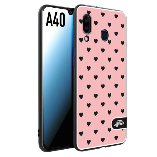 CUSTOMIZZA - Custodia cover nera morbida in tpu compatibile per Samsung A40 cuori pois rosa donna pin up vintage