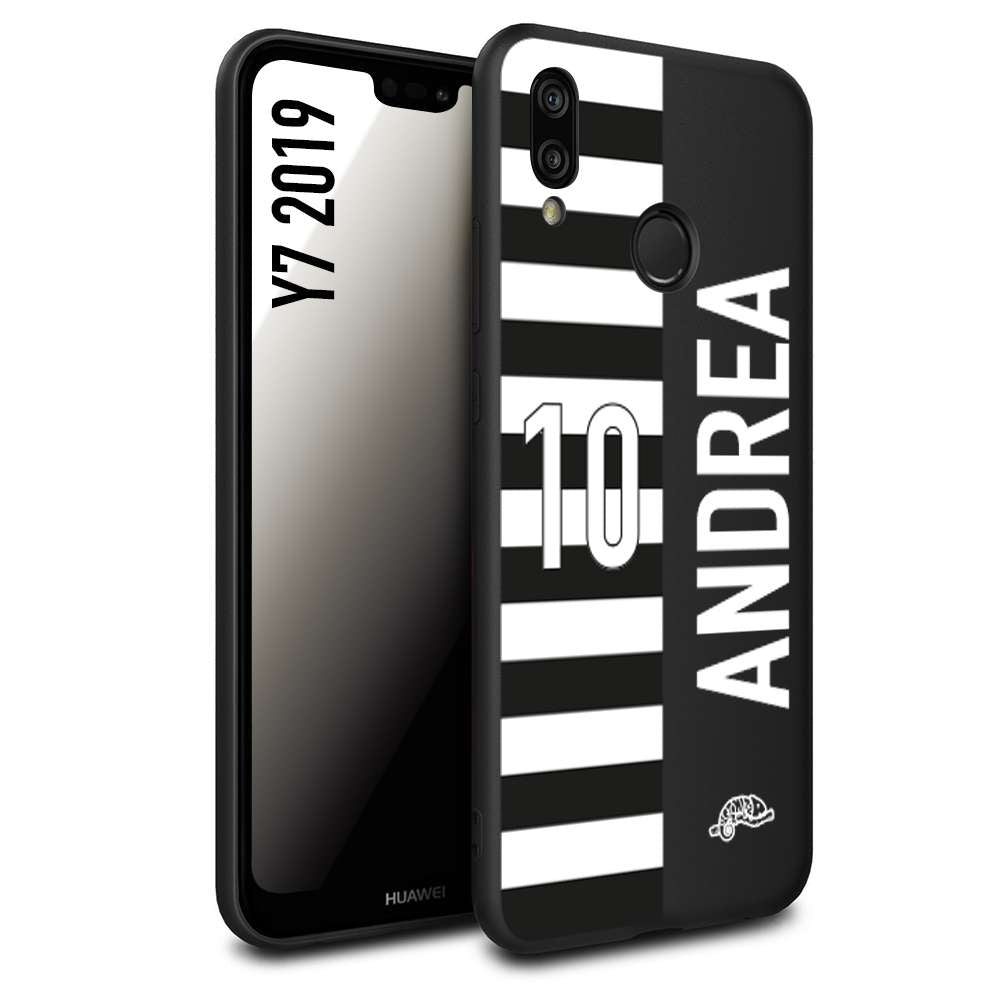 CUSTOMIZZA - Custodia cover nera morbida in tpu compatibile per Huawei Y7 2019 personalizzata calcio football nome e numero calciatori bianconera