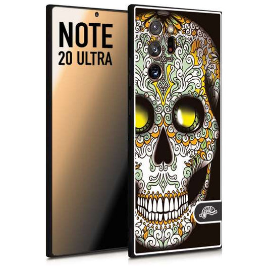 CUSTOMIZZA - Custodia cover nera morbida in tpu compatibile per Samsung NOTE 20 ULTRA teschio messicano Mexican skull bianco verde giallo