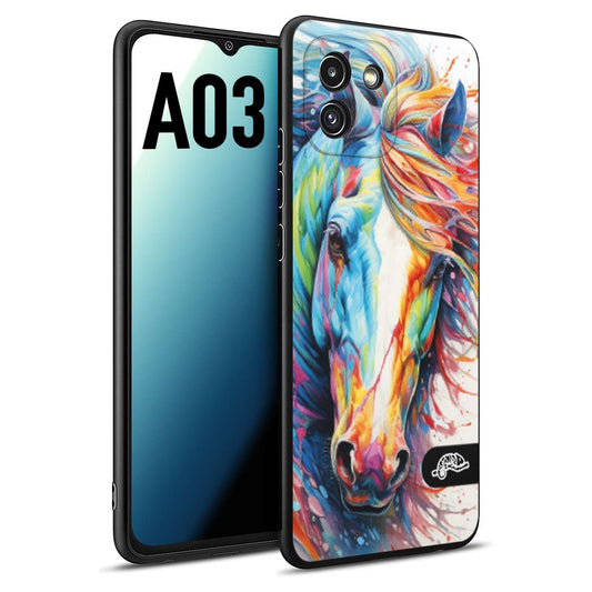 CUSTOMIZZA - Custodia cover nera morbida in tpu compatibile per Samsung A03 animali color cavallo horse viso colori vibranti disegnato schizzo