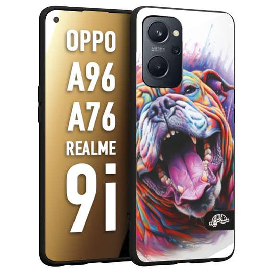 CUSTOMIZZA - Custodia cover nera morbida in tpu compatibile per Oppo Realme 9i - A96 - A76 animali color bulldog cane dog colori vibranti disegnato schizzo