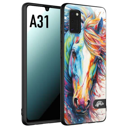 CUSTOMIZZA - Custodia cover nera morbida in tpu compatibile per Samsung A31 animali color cavallo horse viso colori vibranti disegnato schizzo