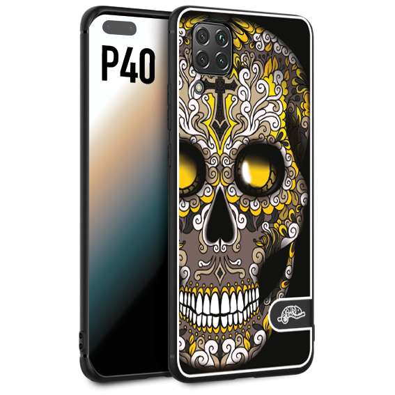 CUSTOMIZZA - Custodia cover nera morbida in tpu compatibile per Huawei P40 teschio messicano Mexican skull nero giallo