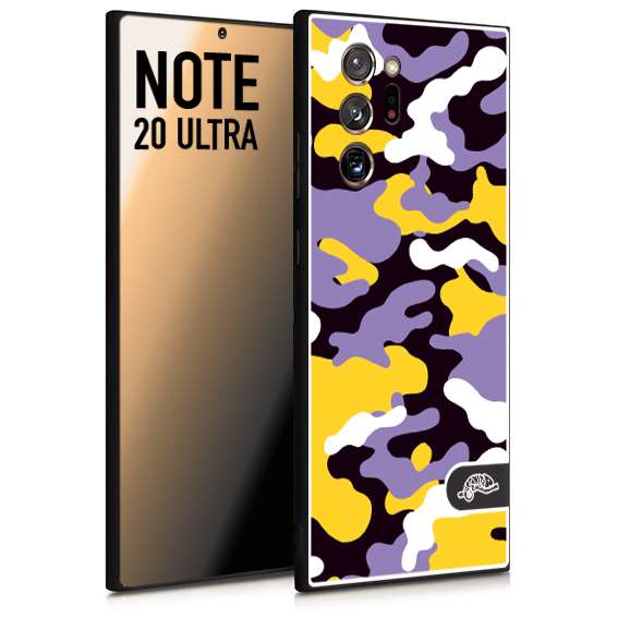 CUSTOMIZZA - Custodia cover nera morbida in tpu compatibile per Samsung NOTE 20 ULTRA camouflage mimetico militare viola lilla giallo