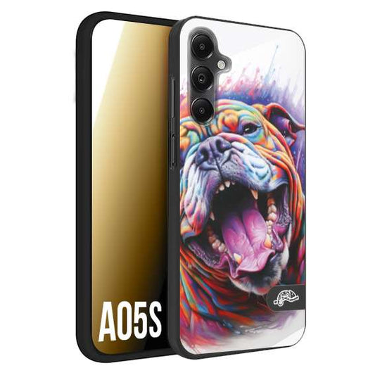 CUSTOMIZZA - Custodia cover nera morbida in tpu compatibile per Samsung A05S animali color bulldog cane dog colori vibranti disegnato schizzo