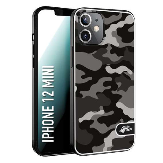 CUSTOMIZZA - Custodia cover nera morbida in tpu compatibile per iPhone 12 MINI camouflage mimetico militare nero black grigio