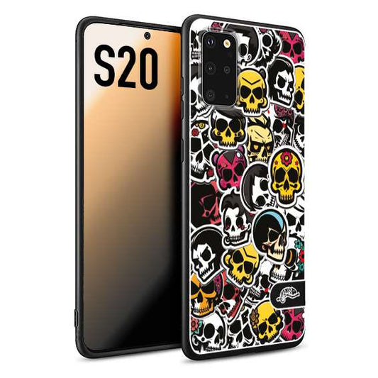 CUSTOMIZZA - Custodia cover nera morbida in tpu compatibile per Samsung S20 sticker bomb teschi colorati adesivi skulls skater snowboard