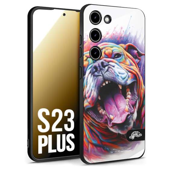 CUSTOMIZZA - Custodia cover nera morbida in tpu compatibile per Samsung S23 PLUS animali color bulldog cane dog colori vibranti disegnato schizzo