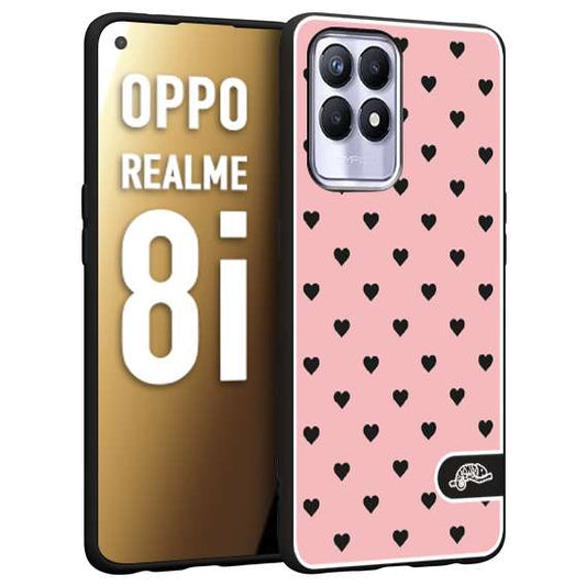 CUSTOMIZZA - Custodia cover nera morbida in tpu compatibile per Oppo Realme 8i cuori pois rosa donna pin up vintage