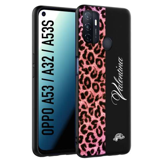 CUSTOMIZZA - Custodia cover nera morbida in tpu compatibile per Oppo A53 - A32 - A53S leopardato rosa fucsia personalizzata nome iniziali