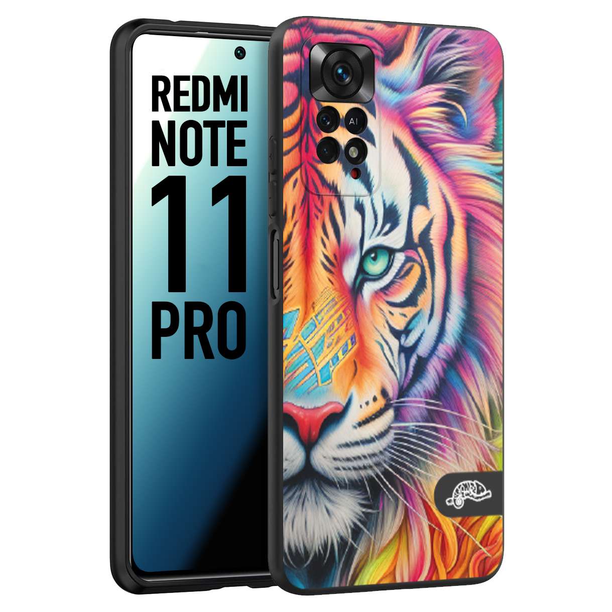 CUSTOMIZZA - Custodia cover nera morbida in tpu compatibile per Xiaomi Redmi Note 11 PRO animali color tigre tiger viso colori vibranti disegnato schizzo