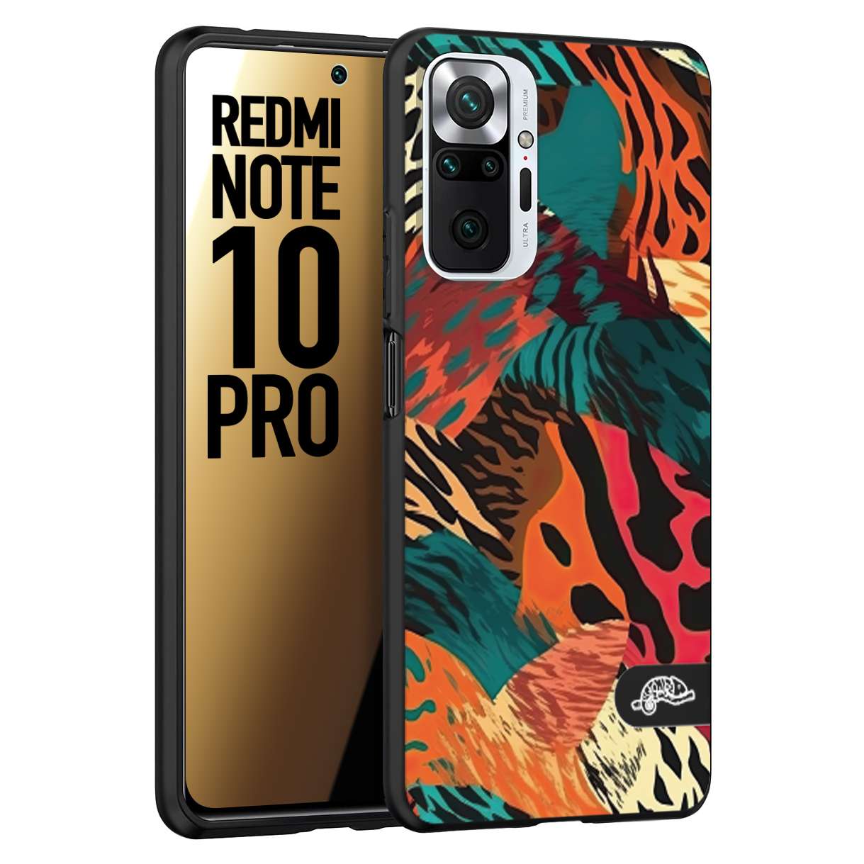 CUSTOMIZZA - Custodia cover nera morbida in tpu compatibile per Xiaomi Redmi Note 10 PRO leopardato tigrato tiger colorata summer arancio verde fucsia