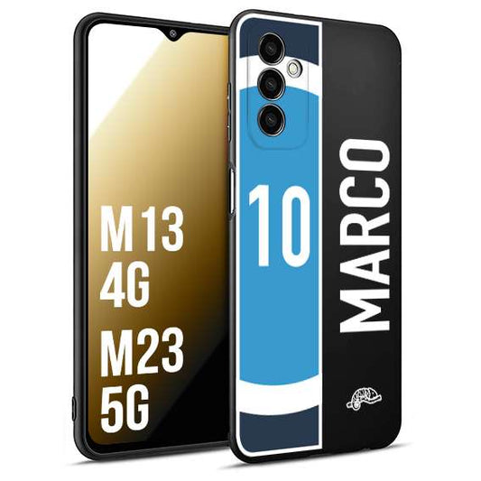 CUSTOMIZZA - Custodia cover nera morbida in tpu compatibile per Samsung M13 4G - M23 5G personalizzata calcio football nome e numero calciatori biancoazzurri bianco celesti