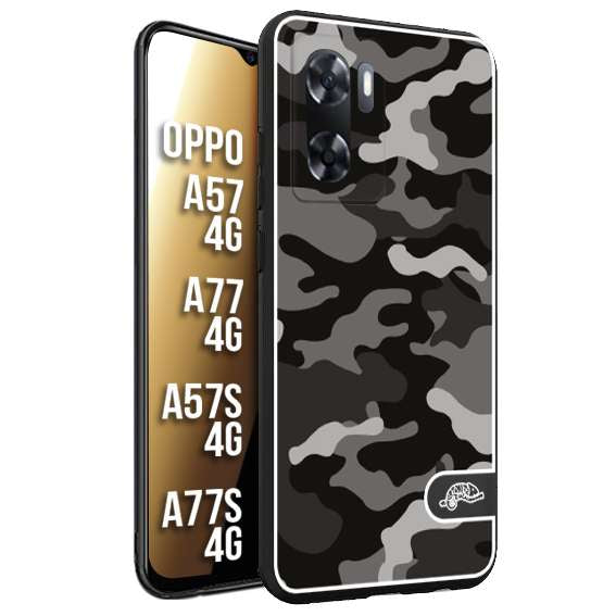 CUSTOMIZZA - Custodia cover nera morbida in tpu compatibile per Oppo A57 - A77 - A57S - A77S (4G) camouflage mimetico militare nero black grigio