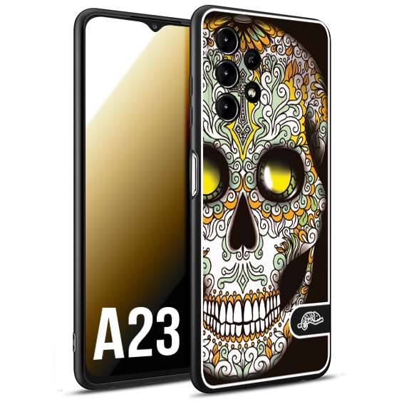 CUSTOMIZZA - Custodia cover nera morbida in tpu compatibile per Samsung A23 teschio messicano Mexican skull bianco verde giallo