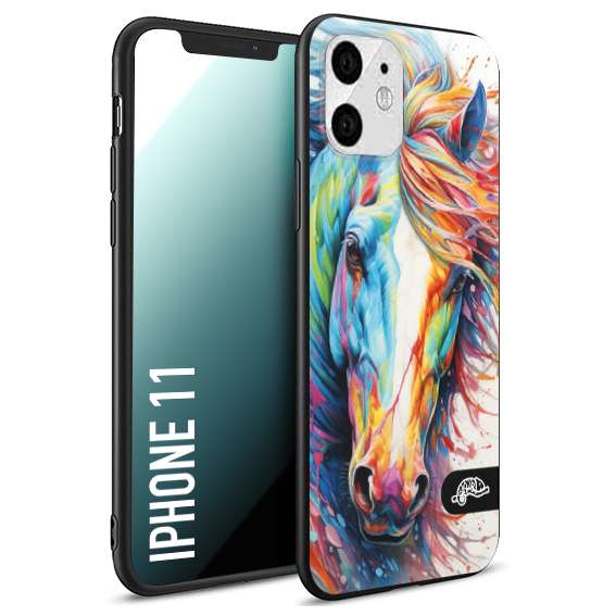 CUSTOMIZZA - Custodia cover nera morbida in tpu compatibile per iPhone 11 animali color cavallo horse viso colori vibranti disegnato schizzo