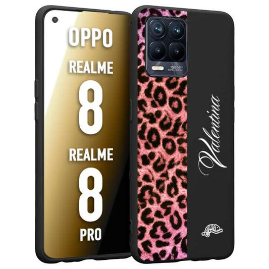 CUSTOMIZZA - Custodia cover nera morbida in tpu compatibile per Oppo Realme 8 - 8 PRO leopardato rosa fucsia personalizzata nome iniziali