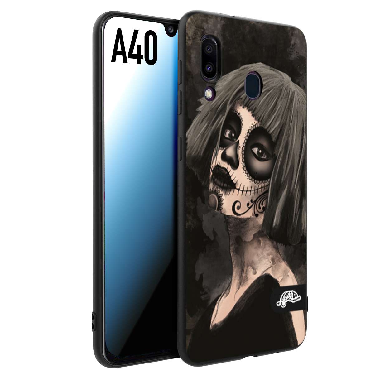 CUSTOMIZZA - Custodia cover nera morbida in tpu compatibile per Samsung A40 chicana messicana dea de la muerte donna santa tattoo disegnata