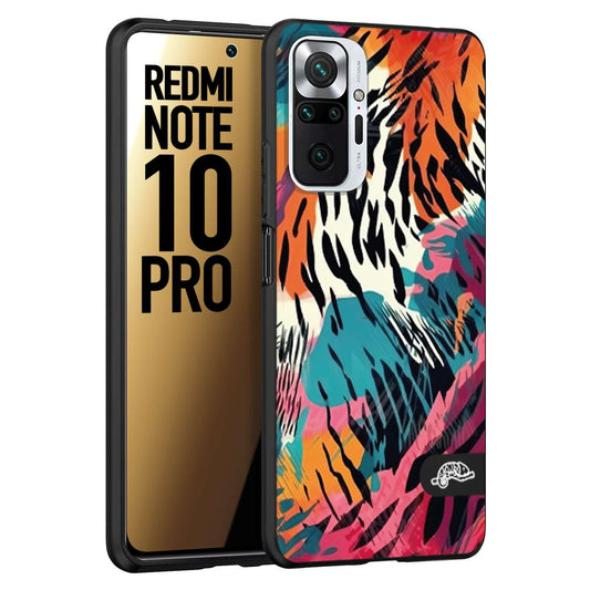 CUSTOMIZZA - Custodia cover nera morbida in tpu compatibile per Xiaomi Redmi Note 10 PRO leopardato maculato tigrato tiger colorata summer color