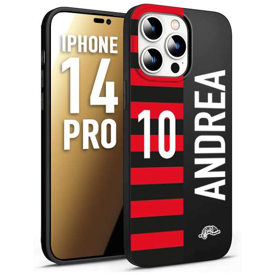 CUSTOMIZZA - Custodia cover nera morbida in tpu compatibile per iPhone 14 PRO personalizzata calcio football nome e numero calciatori rossonera