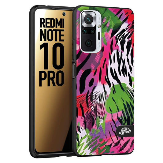 CUSTOMIZZA - Custodia cover nera morbida in tpu compatibile per Xiaomi Redmi Note 10 PRO leopardato tigrato tiger colorata summer color verde fucsia