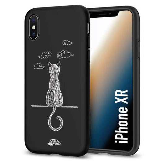 CUSTOMIZZA - Custodia cover nera morbida in tpu compatibile per iPhone Xr gatto mandala stilizzato gattino a rilievo soft touch donna bianca