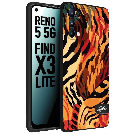 CUSTOMIZZA - Custodia cover nera morbida in tpu compatibile per Oppo Reno 5 5G leopardato maculato tigrato tiger colorata gialla rossa arancio