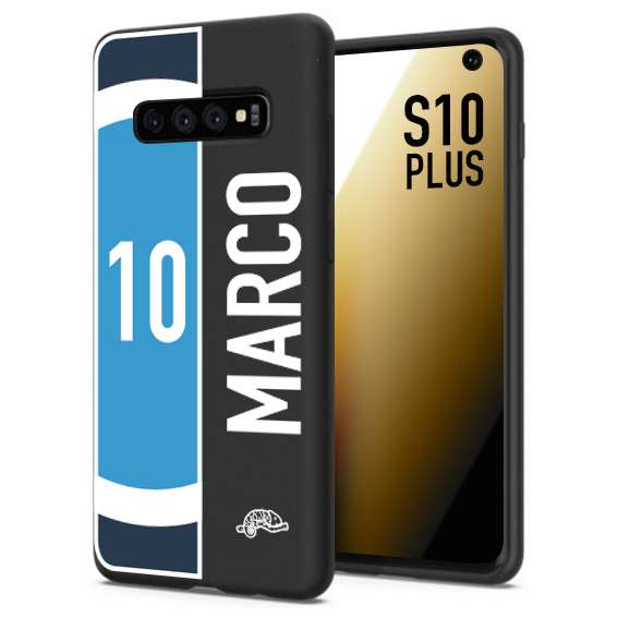 CUSTOMIZZA - Custodia cover nera morbida in tpu compatibile per Samsung S10 PLUS personalizzata calcio football nome e numero calciatori biancoazzurri bianco celesti