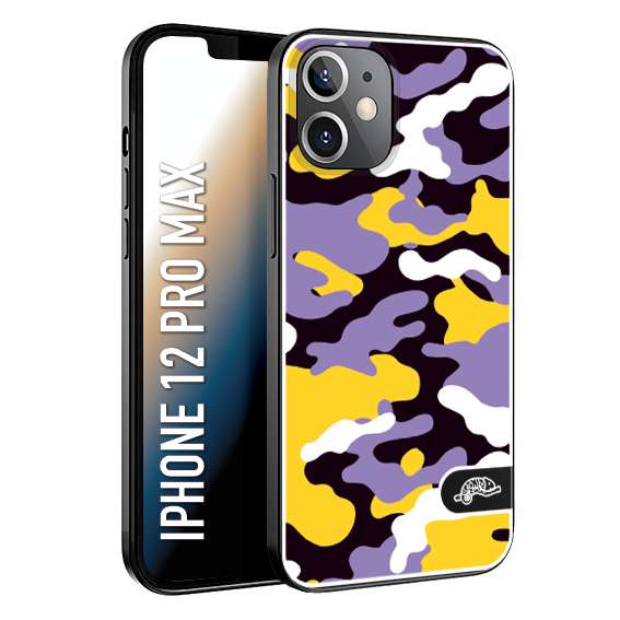 CUSTOMIZZA - Custodia cover nera morbida in tpu compatibile per iPhone 12 PRO MAX camouflage mimetico militare viola lilla giallo