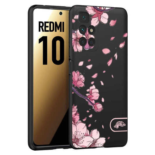 CUSTOMIZZA - Custodia cover nera morbida in tpu compatibile per Xiaomi Redmi 10 giapponese fiori di ciliegio in fiore a rilievo disegnata tattoo