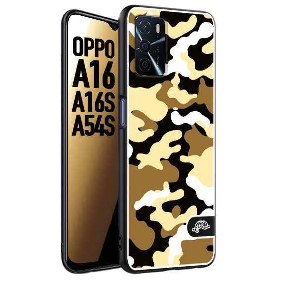 CUSTOMIZZA - Custodia cover nera morbida in tpu compatibile per Oppo A16 - A16S - A54S camouflage mimetico militare giallo desert brown