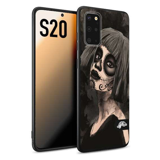 CUSTOMIZZA - Custodia cover nera morbida in tpu compatibile per Samsung S20 chicana messicana dea de la muerte donna santa tattoo disegnata