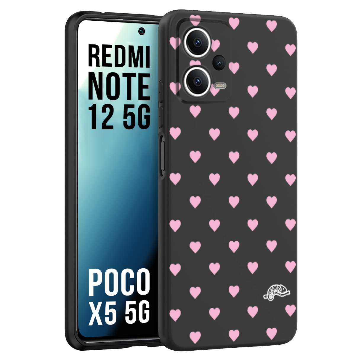 CUSTOMIZZA - Custodia cover nera morbida in tpu compatibile per Xiaomi Redmi Note 12 - POCO X5 5G cuori pois rosa su nero donna pin up vintage