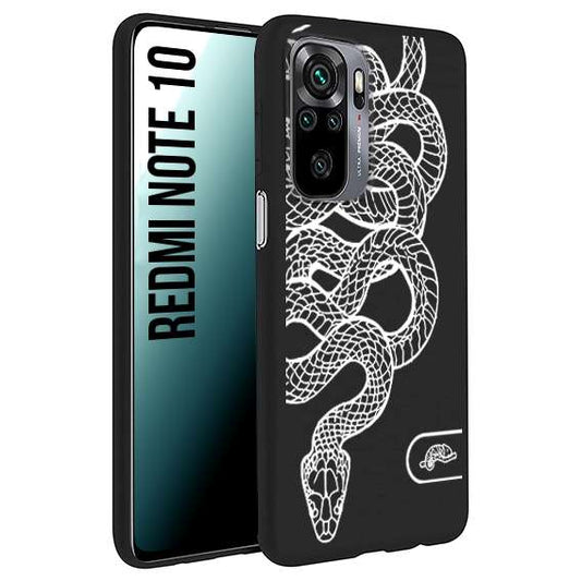 CUSTOMIZZA - Custodia cover nera morbida in tpu compatibile per Xiaomi Redmi Note 10 serpente snake bianco a rilievo disegnato tattoo tatuaggio