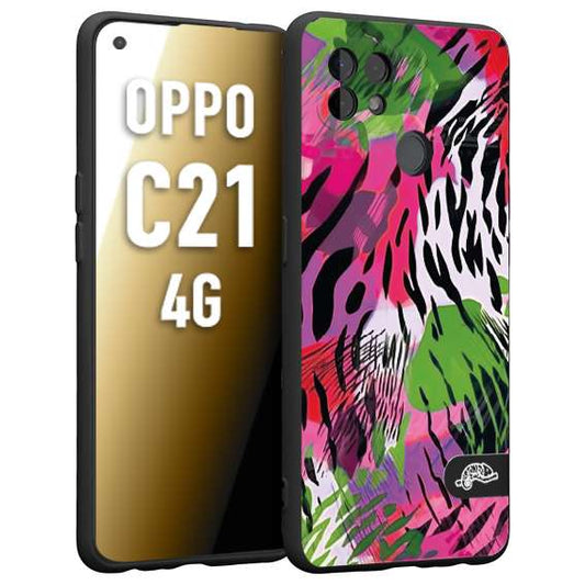 CUSTOMIZZA - Custodia cover nera morbida in tpu compatibile per Oppo Realme C21 4G leopardato tigrato tiger colorata summer color verde fucsia