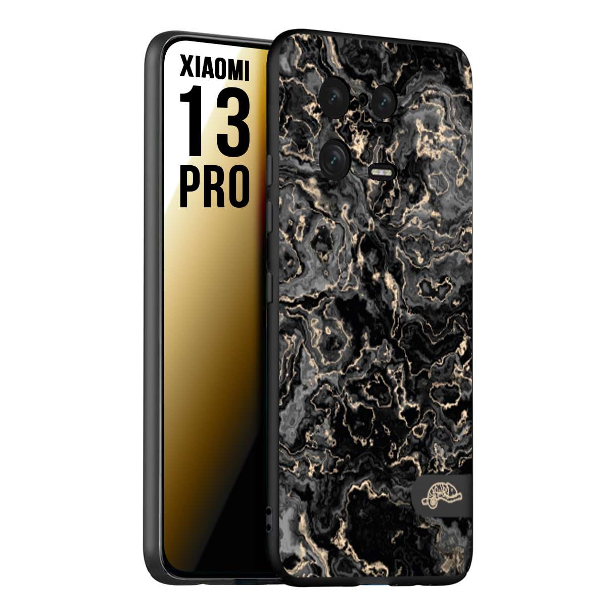 CUSTOMIZZA - Custodia cover nera morbida in tpu compatibile per Xiaomi 13 PRO effetto marmo marble nero black venature dorato pietra