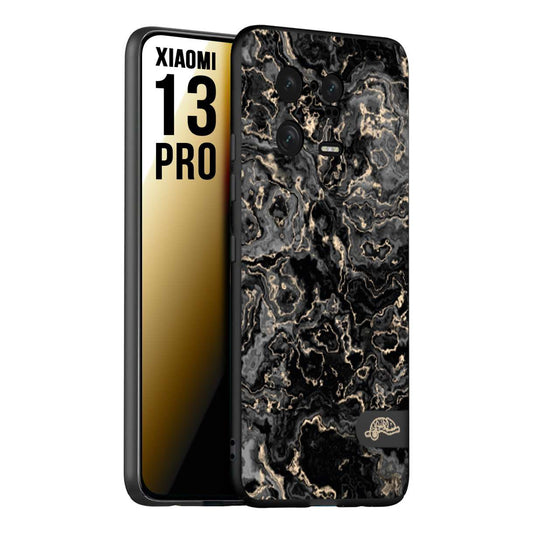 CUSTOMIZZA - Custodia cover nera morbida in tpu compatibile per Xiaomi 13 PRO effetto marmo marble nero black venature dorato pietra