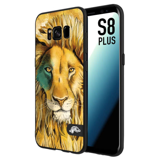 CUSTOMIZZA - Custodia cover nera morbida in tpu compatibile per Samsung S8 PLUS leone lion disegnato a mano giallo blu a rilievo artistico brown