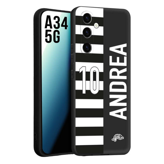 CUSTOMIZZA - Custodia cover nera morbida in tpu compatibile per Samsung A34 5G personalizzata calcio football nome e numero calciatori bianconera