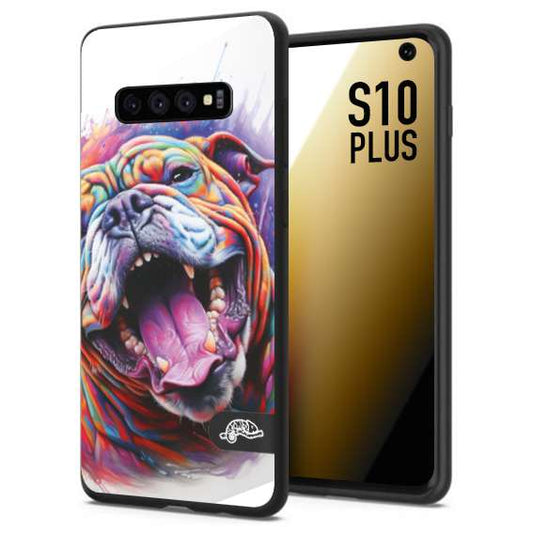 CUSTOMIZZA - Custodia cover nera morbida in tpu compatibile per Samsung S10 PLUS animali color bulldog cane dog colori vibranti disegnato schizzo