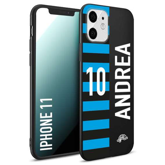 CUSTOMIZZA - Custodia cover nera morbida in tpu compatibile per iPhone 11 personalizzata calcio football nome e numero calciatori nerazzurra