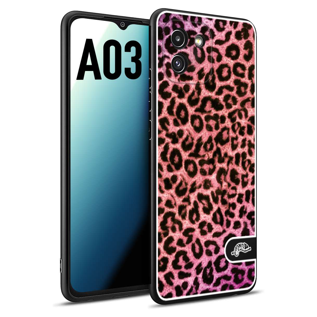 CUSTOMIZZA - Custodia cover nera morbida in tpu compatibile per Samsung A03 leopardato maculato donna rosa leopard