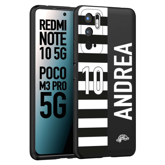 CUSTOMIZZA - Custodia cover nera morbida in tpu compatibile per Xiaomi Redmi Note 10 5G - Poco M3 Pro 5G personalizzata calcio football nome e numero calciatori bianconera