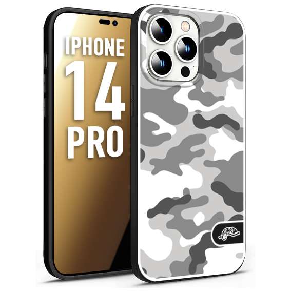 CUSTOMIZZA - Custodia cover nera morbida in tpu compatibile per iPhone 14 PRO camouflage mimetico militare bianco white