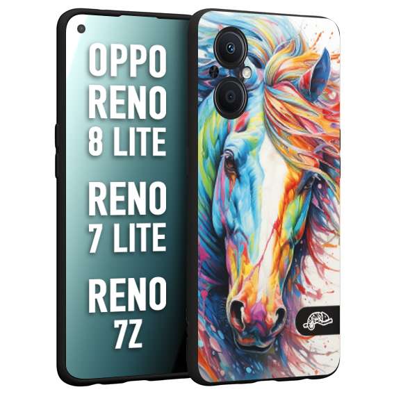 CUSTOMIZZA - Custodia cover nera morbida in tpu compatibile per Oppo Reno 7 Lite - 8 Lite - 7Z animali color cavallo horse viso colori vibranti disegnato schizzo