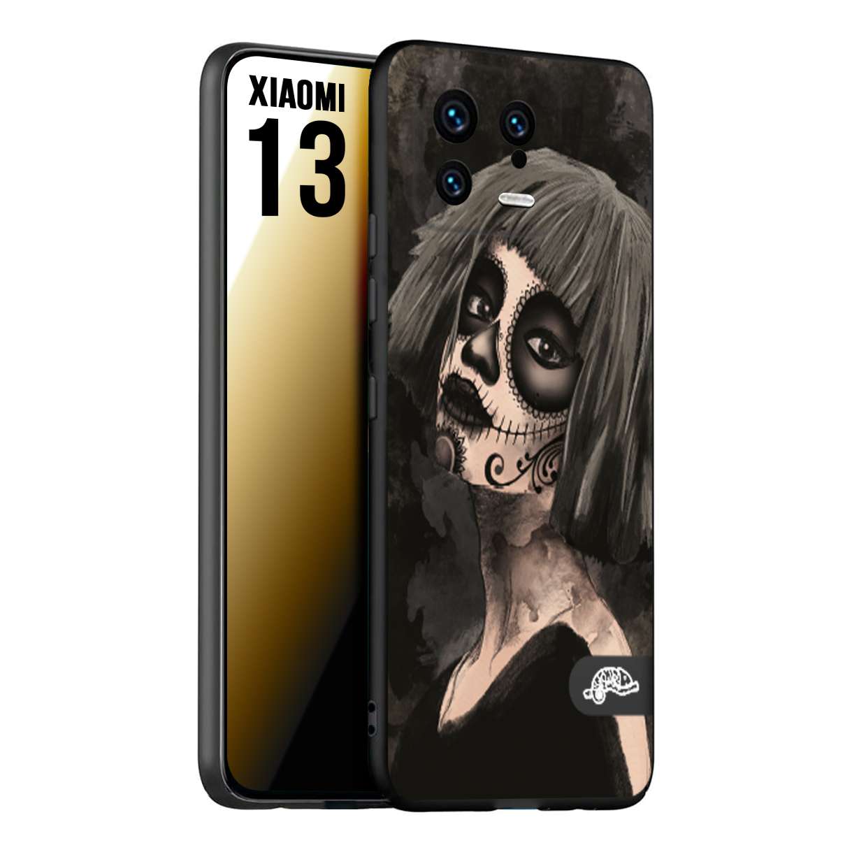 CUSTOMIZZA - Custodia cover nera morbida in tpu compatibile per Xiaomi 13 chicana messicana dea de la muerte donna santa tattoo disegnata