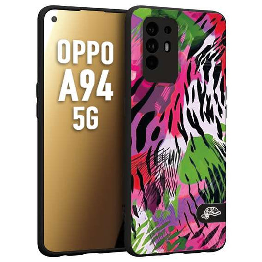 CUSTOMIZZA - Custodia cover nera morbida in tpu compatibile per Oppo A94 5G leopardato tigrato tiger colorata summer color verde fucsia