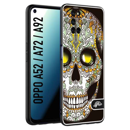 CUSTOMIZZA - Custodia cover nera morbida in tpu compatibile per Oppo A52 - A72 - A92 teschio messicano Mexican skull bianco verde giallo