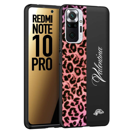 CUSTOMIZZA - Custodia cover nera morbida in tpu compatibile per Xiaomi Redmi Note 10 PRO leopardato rosa fucsia personalizzata nome iniziali