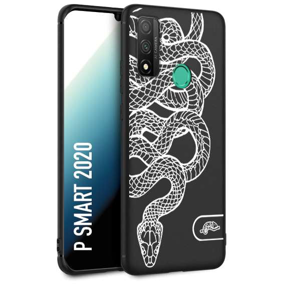 CUSTOMIZZA - Custodia cover nera morbida in tpu compatibile per Huawei P Smart 2020 serpente snake bianco a rilievo disegnato tattoo tatuaggio